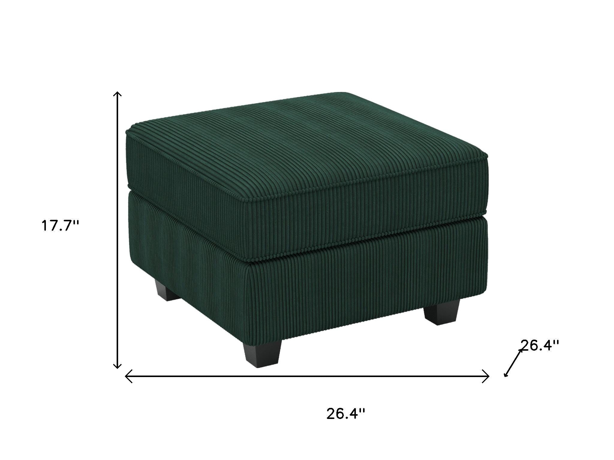 26" Green and Black Corduroy Storage Ottoman