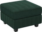 26" Green and Black Corduroy Storage Ottoman