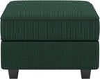26" Green and Black Corduroy Storage Ottoman