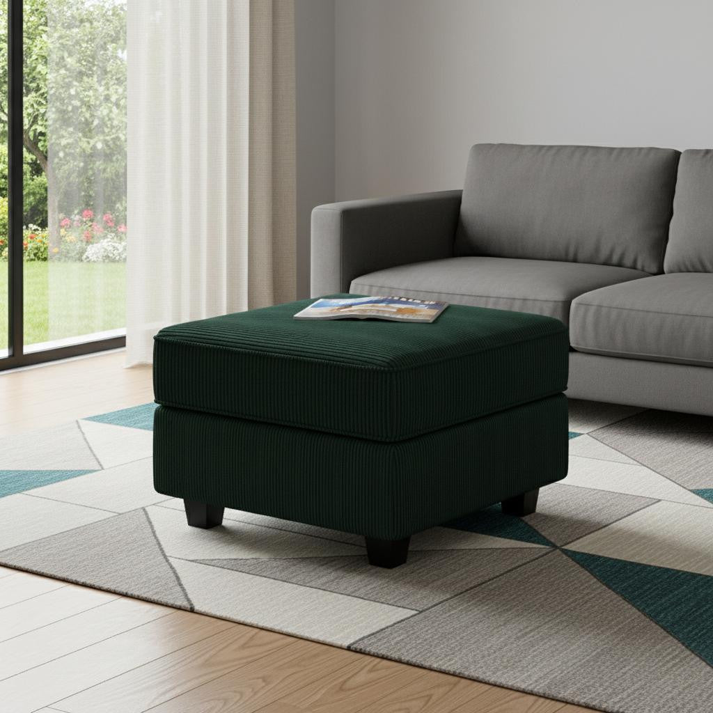 26" Green and Black Corduroy Storage Ottoman
