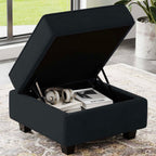 26" Black Microsuede Storage Ottoman