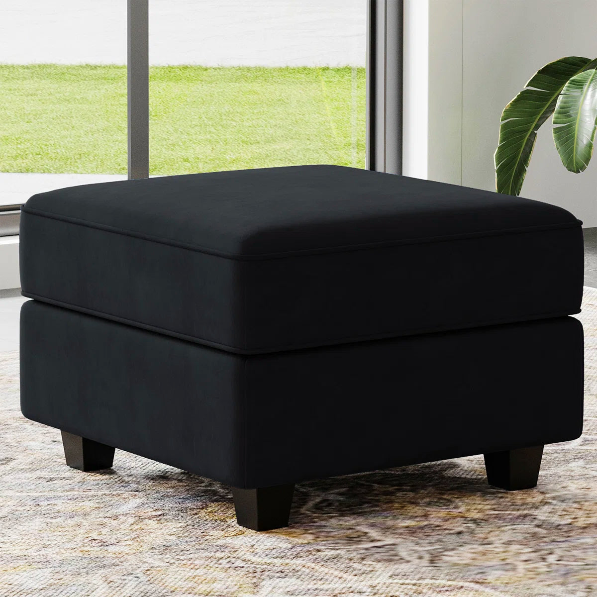 26" Black Microsuede Storage Ottoman