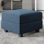 26" Blue and Black Microsuede Storage Ottoman