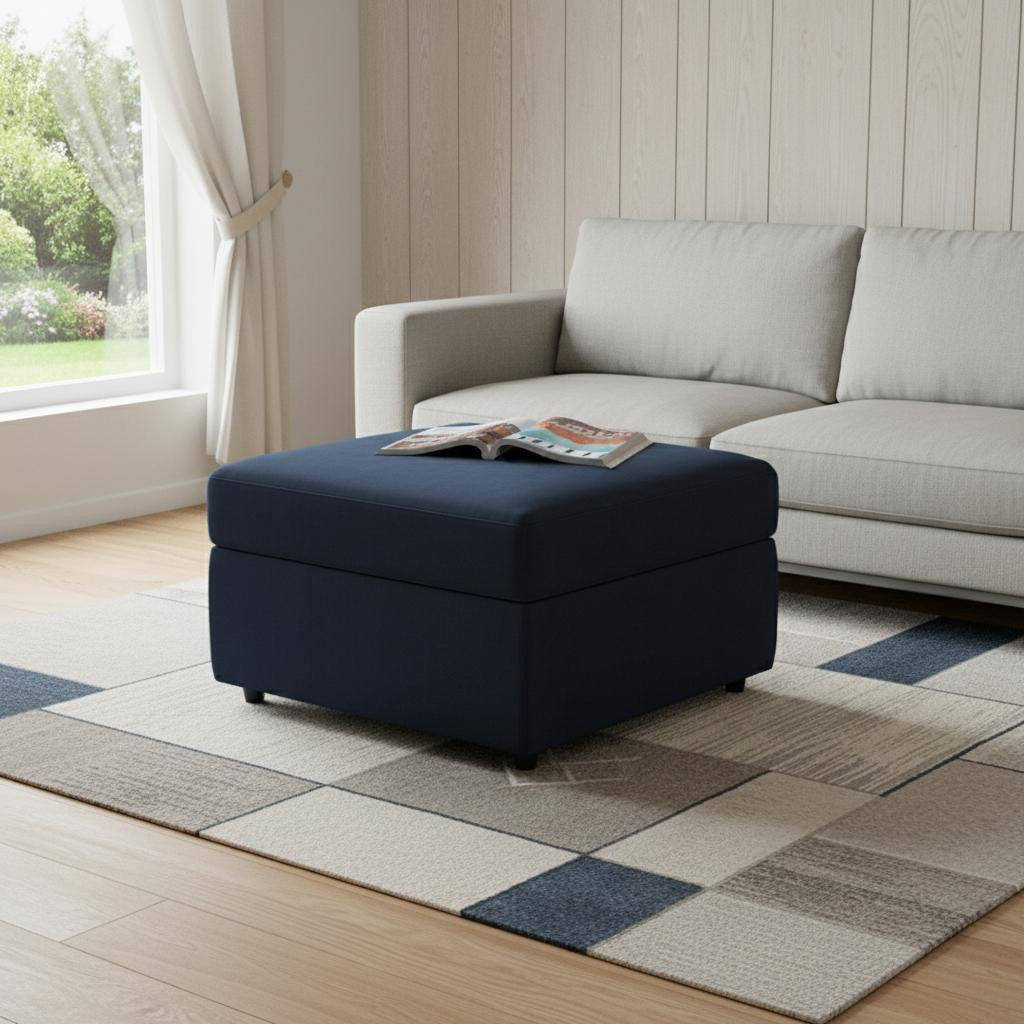 30" Blue and Black Velvet Storage Ottoman