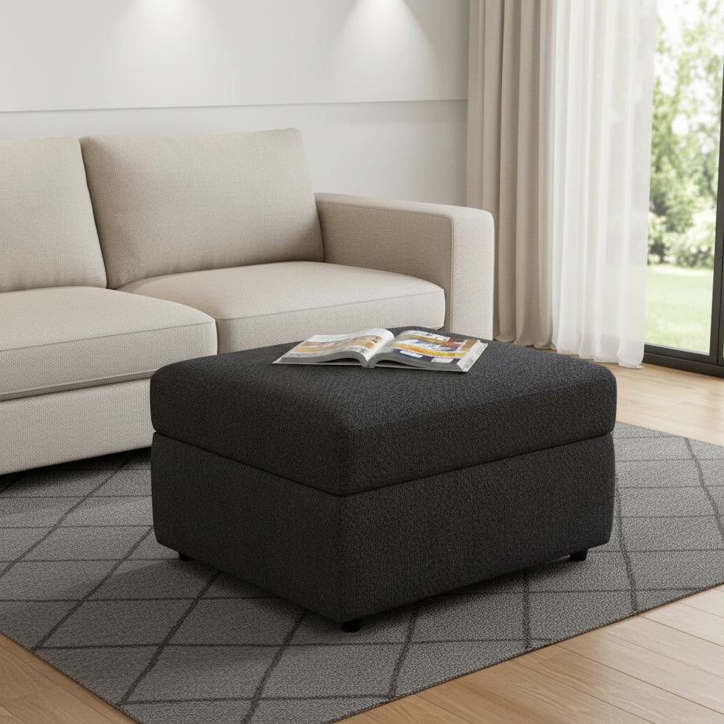 30" Gray and Black Chenille Storage Ottoman