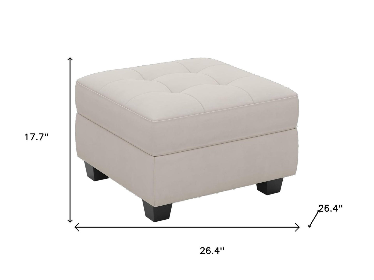 26" Beige and Black Velvet Tufted Storage Ottoman