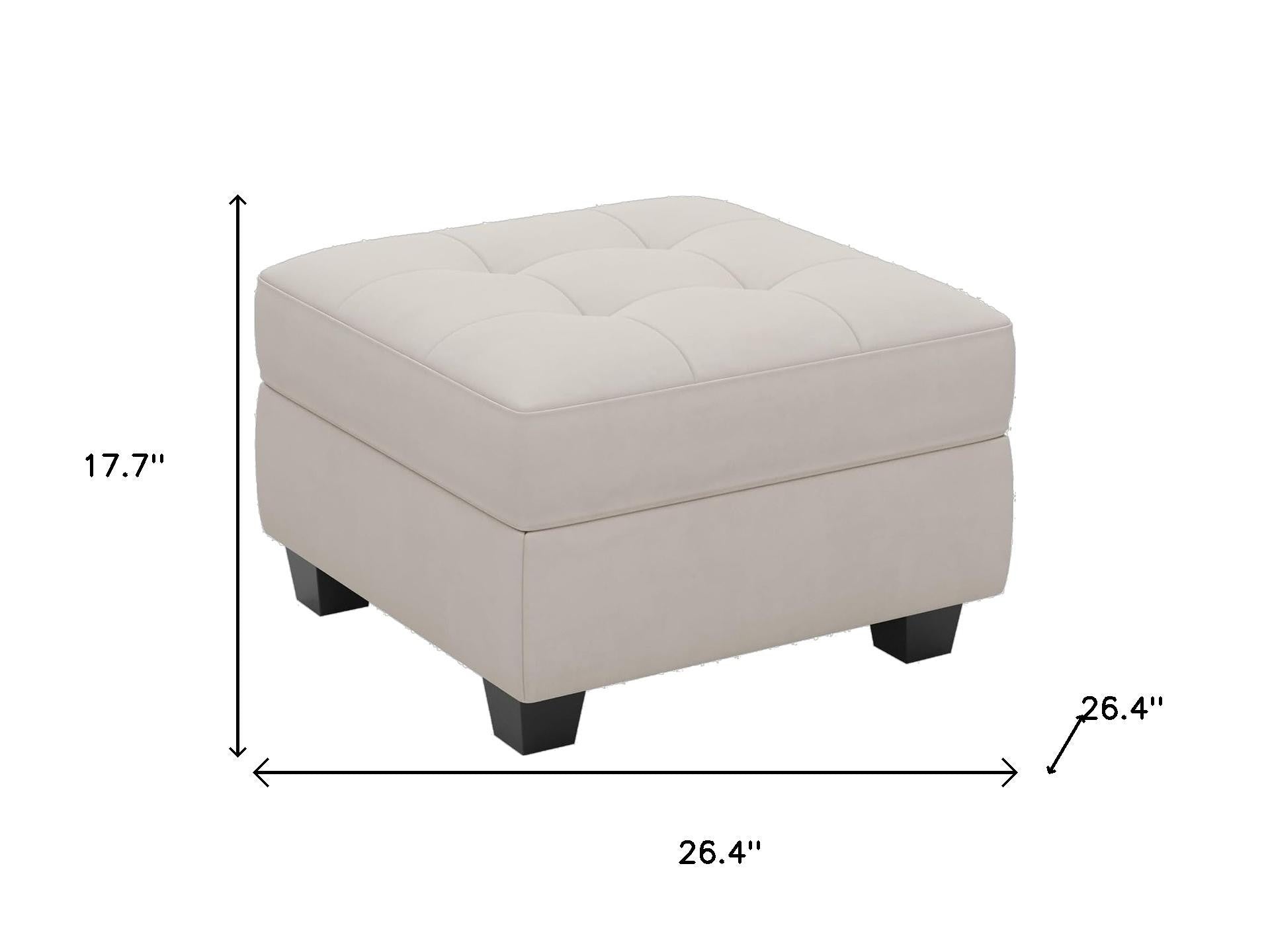 26" Beige and Black Velvet Tufted Storage Ottoman