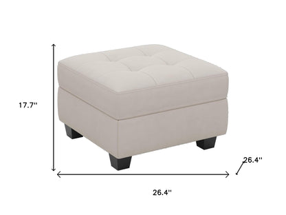 26" Beige and Black Velvet Tufted Storage Ottoman