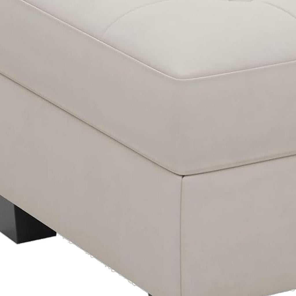 26" Beige and Black Velvet Tufted Storage Ottoman