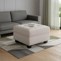 26" Beige and Black Velvet Tufted Storage Ottoman