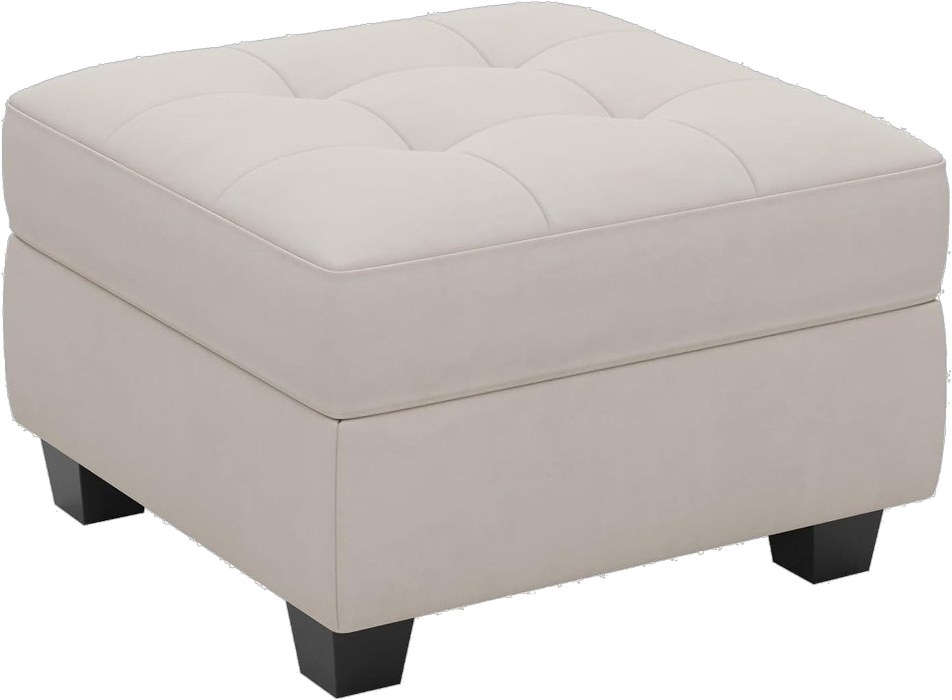 26" Beige and Black Velvet Tufted Storage Ottoman