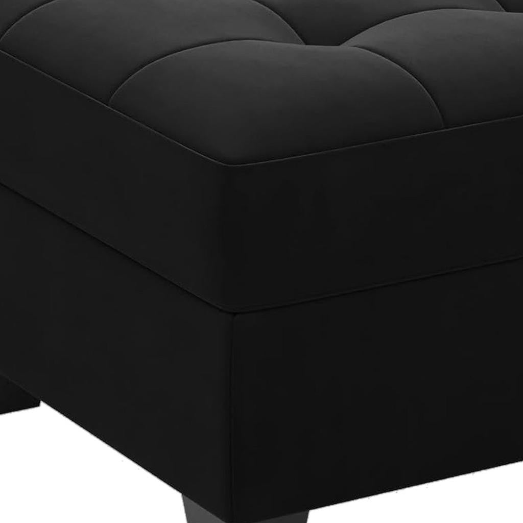 26" Black Velvet Tufted Storage Ottoman