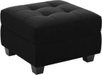 26" Black Velvet Tufted Storage Ottoman