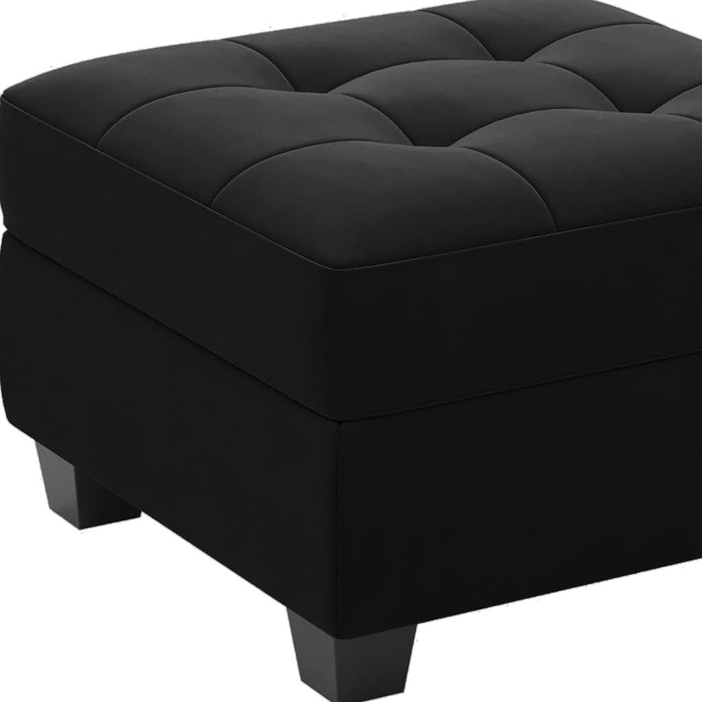 26" Black Velvet Tufted Storage Ottoman
