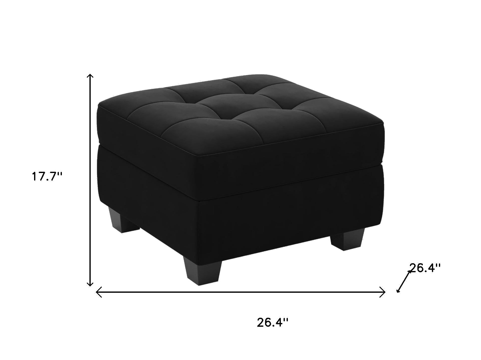 26" Black Velvet Tufted Storage Ottoman