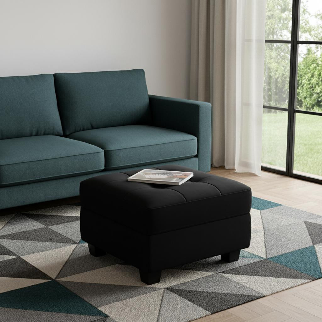 26" Black Velvet Tufted Storage Ottoman