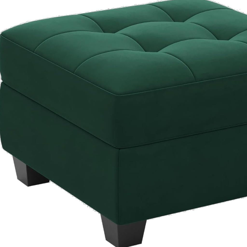 26" Green and Black Velvet Tufted Storage Ottoman