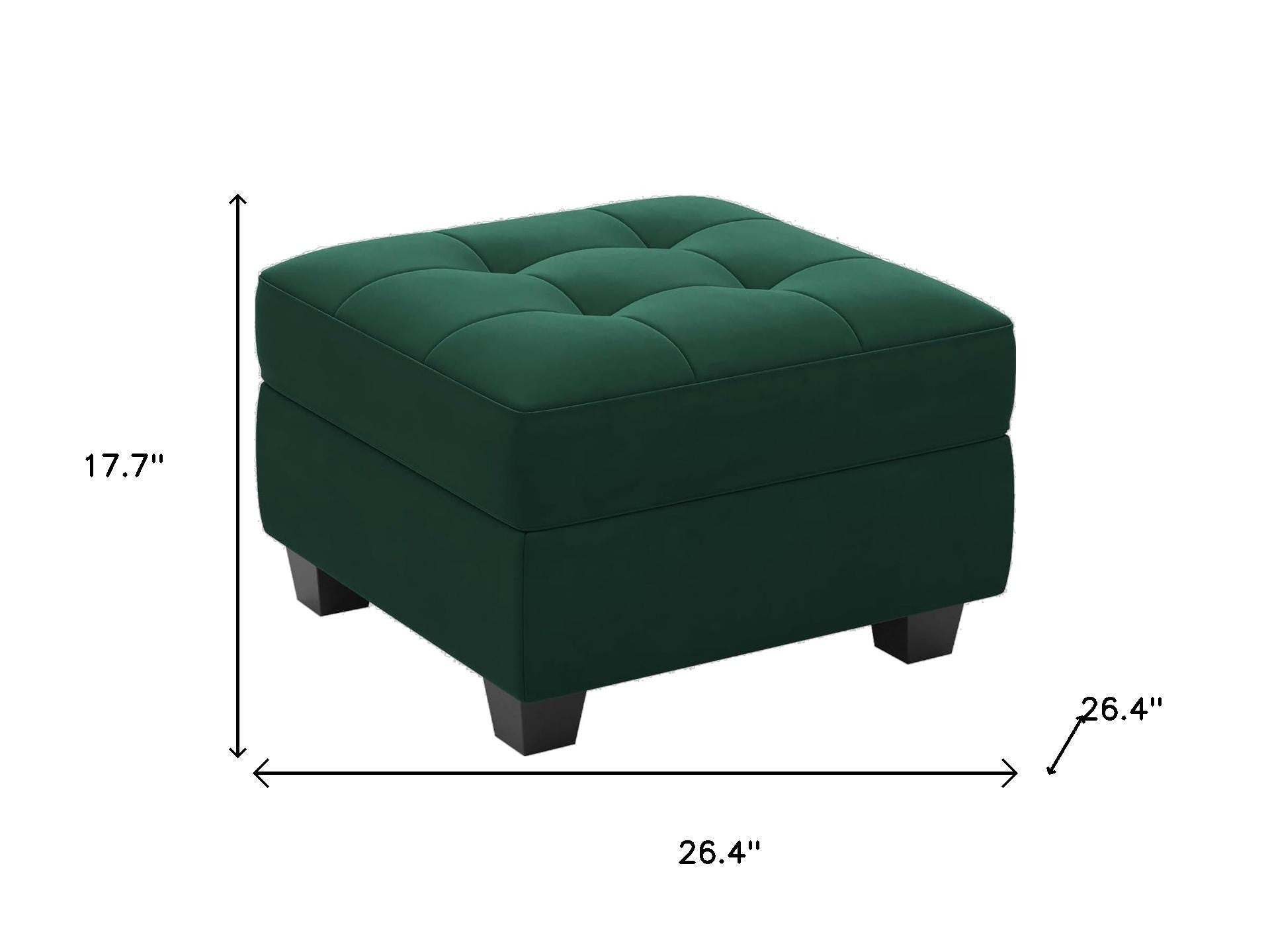 26" Green and Black Velvet Tufted Storage Ottoman