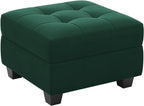 26" Green and Black Velvet Tufted Storage Ottoman