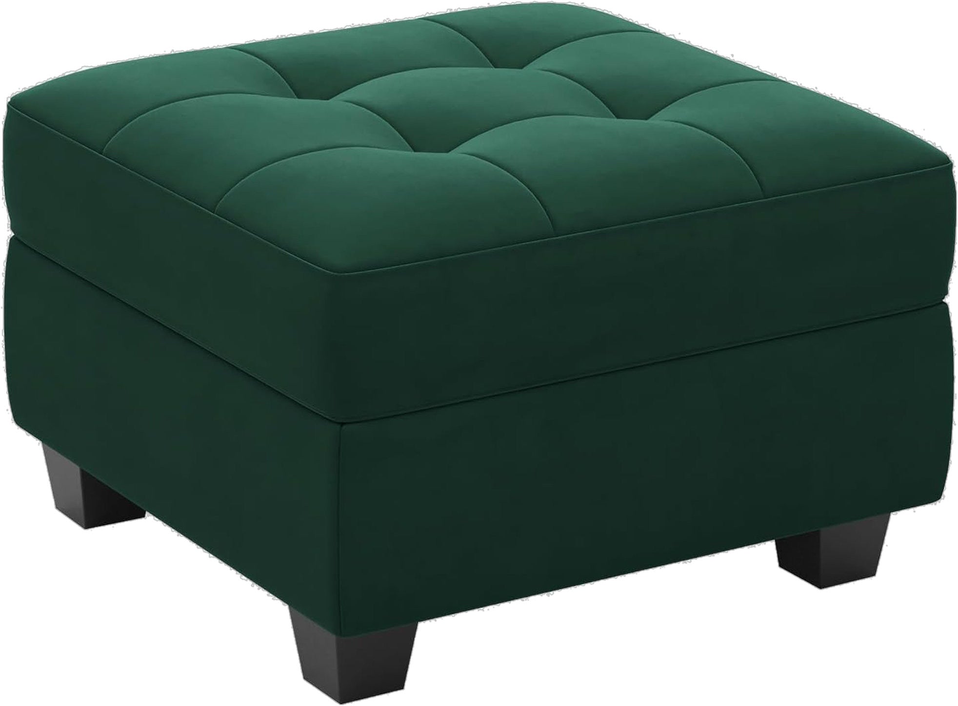 26" Green and Black Velvet Tufted Storage Ottoman