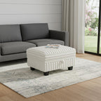 30" Beige and Black Faux Fur Storage Ottoman