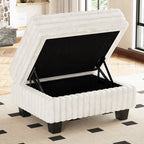 30" Beige and Black Faux Fur Storage Ottoman