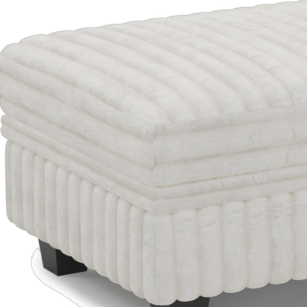 30" Beige and Black Faux Fur Storage Ottoman