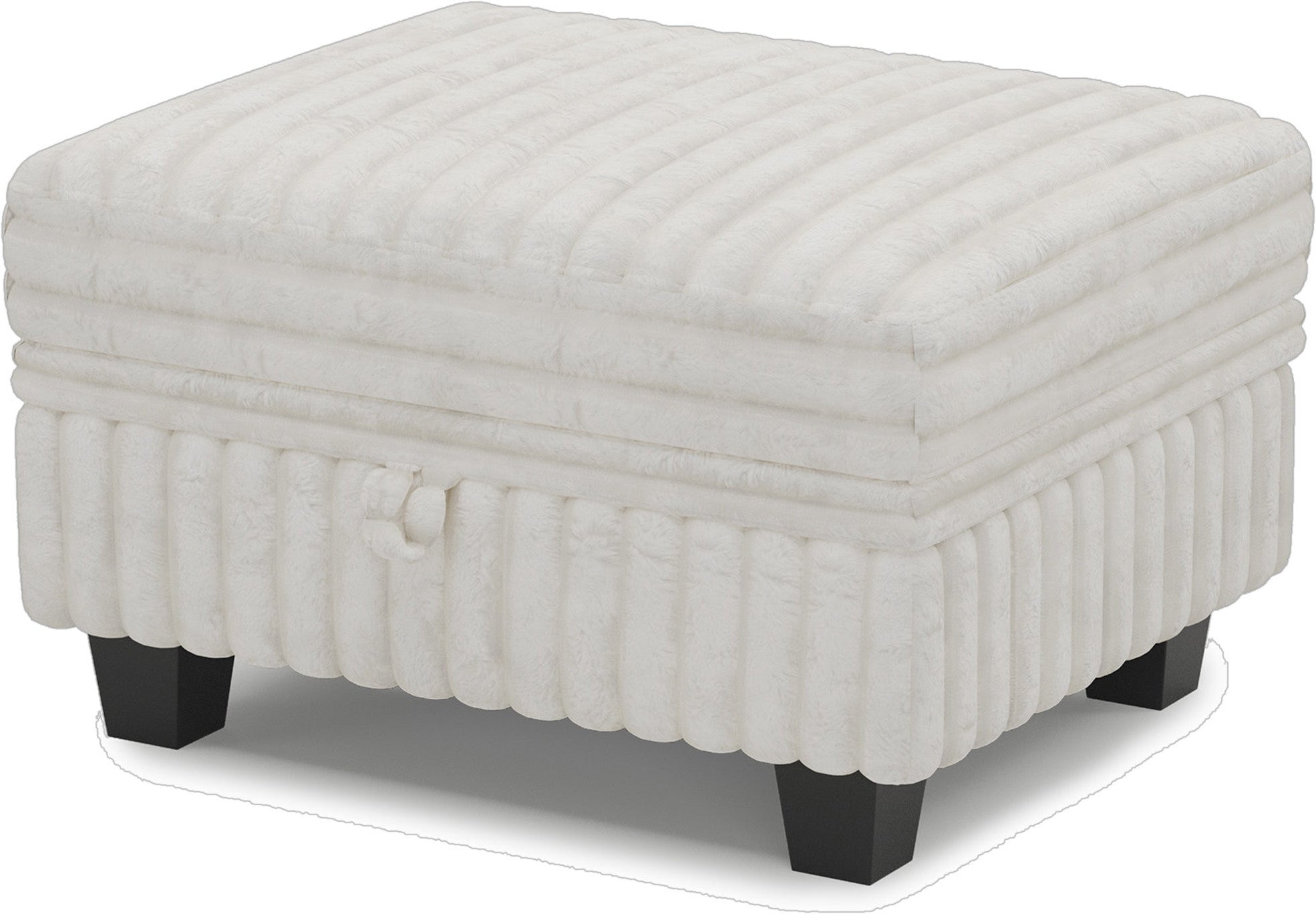 30" Beige and Black Faux Fur Storage Ottoman