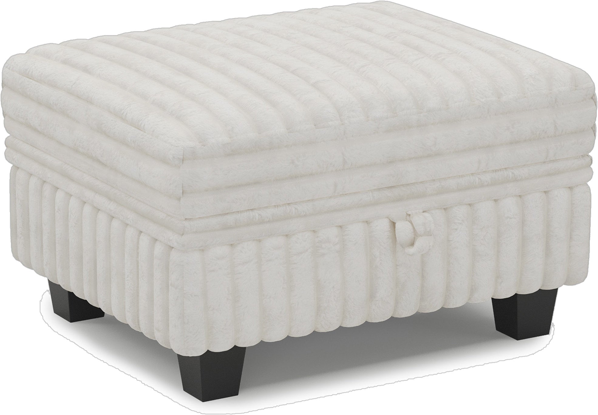 30" Beige and Black Faux Fur Storage Ottoman