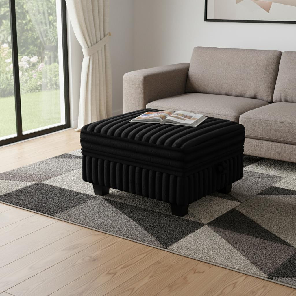 30" Black Faux Fur Storage Ottoman