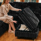 30" Black Faux Fur Storage Ottoman