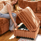 30" Brown and Black Faux Fur Storage Ottoman