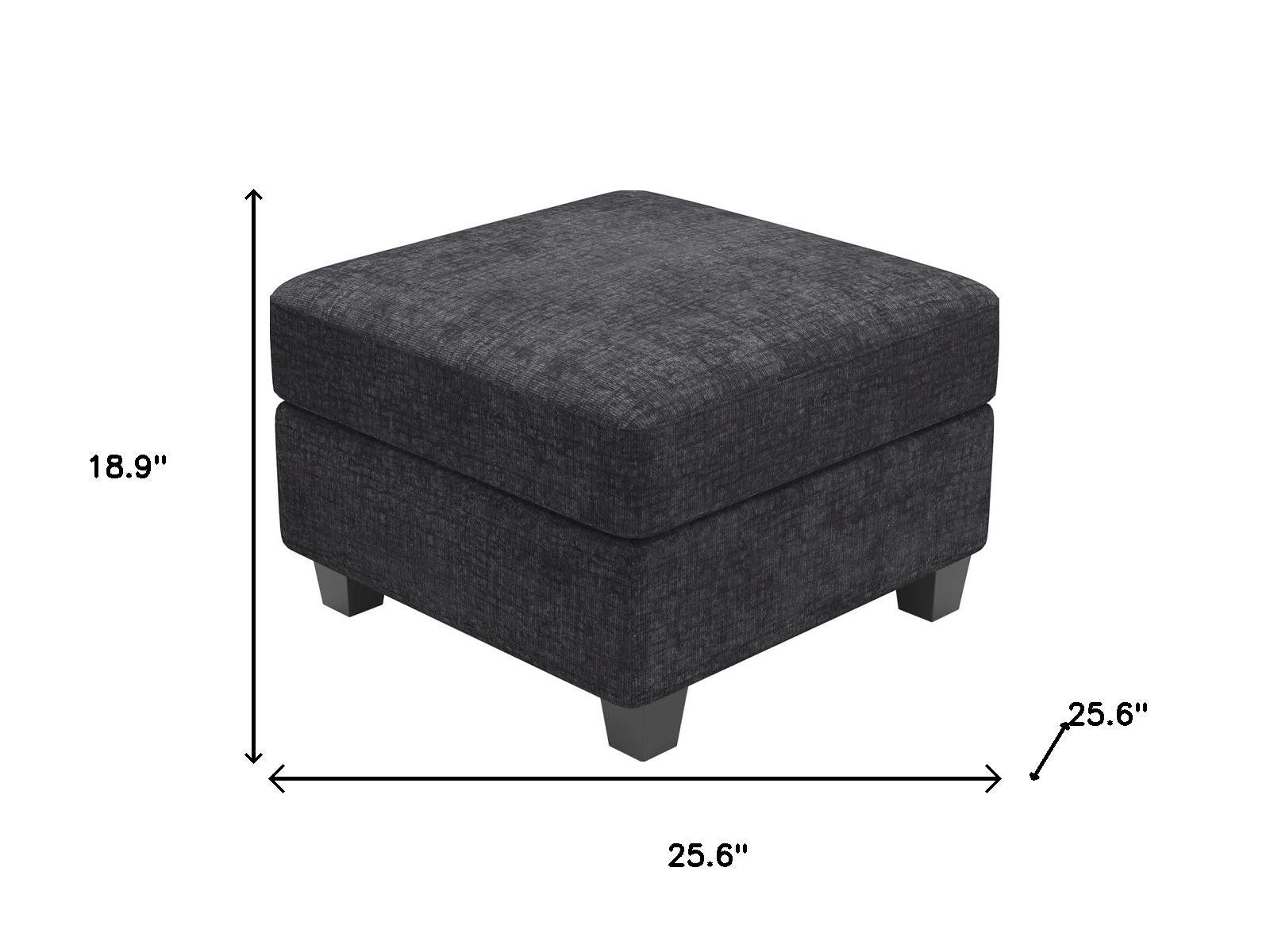 26" Gray and Black Chenille Storage Ottoman