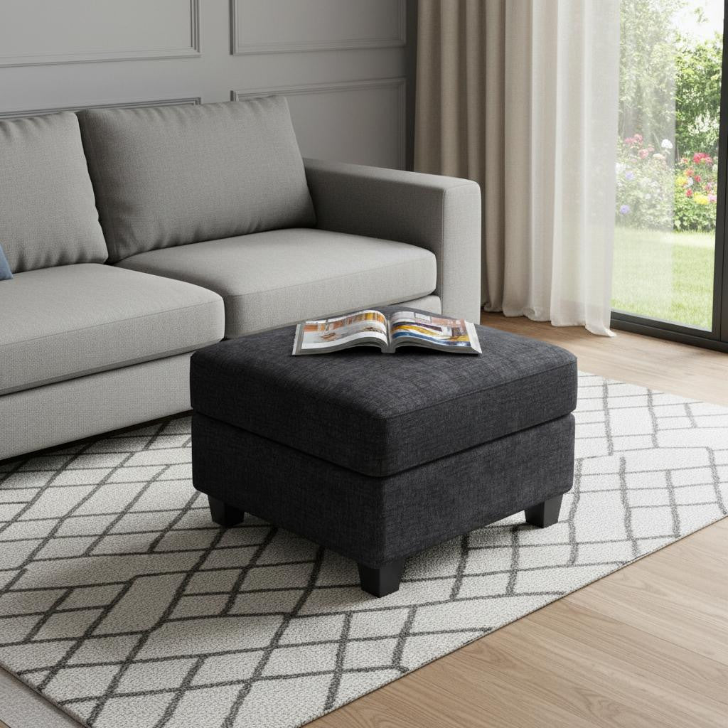 26" Gray and Black Chenille Storage Ottoman