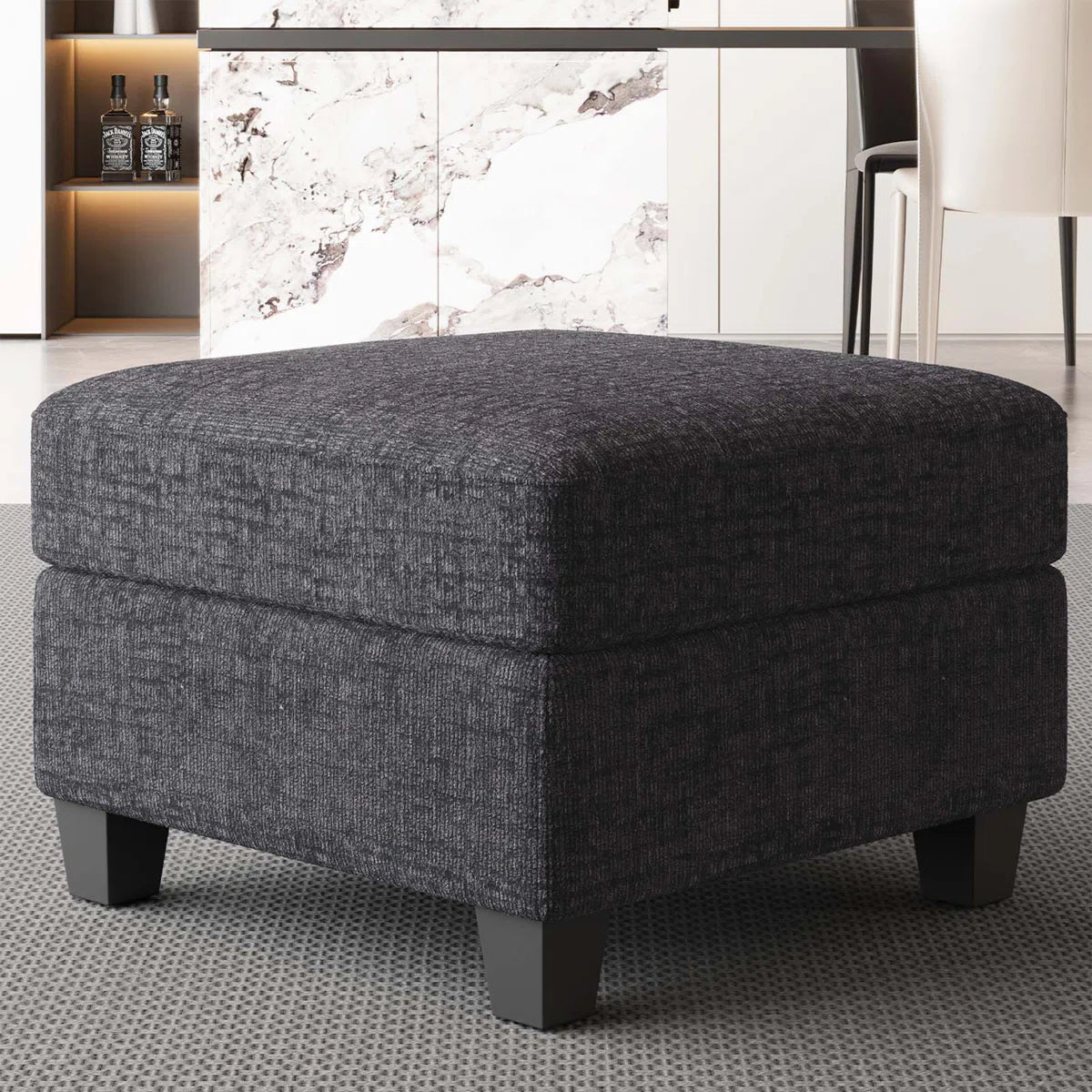 26" Gray and Black Chenille Storage Ottoman