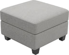 26" Light Gray and Black Chenille Storage Ottoman