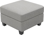 26" Light Gray and Black Chenille Storage Ottoman