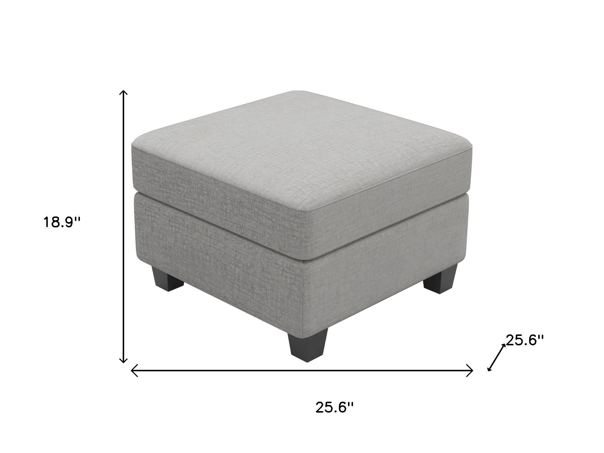 26" Light Gray and Black Chenille Storage Ottoman