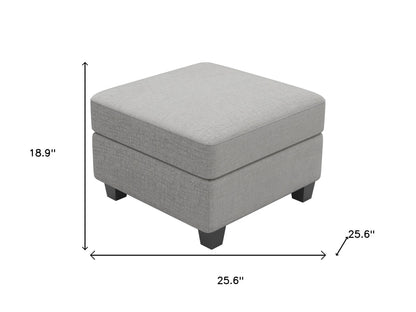 26" Light Gray and Black Chenille Storage Ottoman