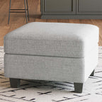 26" Light Gray and Black Chenille Storage Ottoman