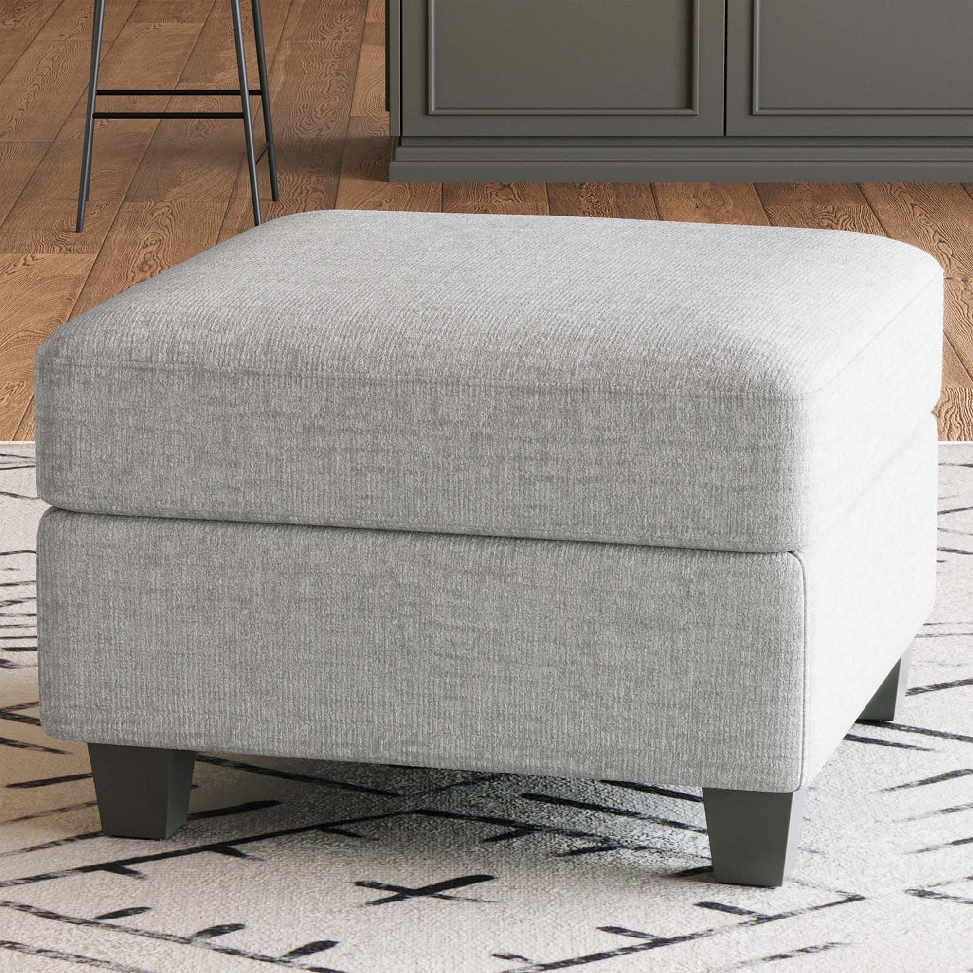 26" Light Gray and Black Chenille Storage Ottoman