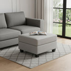 26" Light Gray and Black Chenille Storage Ottoman