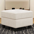 26" Beige and Black Chenille Storage Ottoman