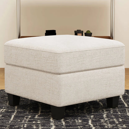 26" Beige and Black Chenille Storage Ottoman