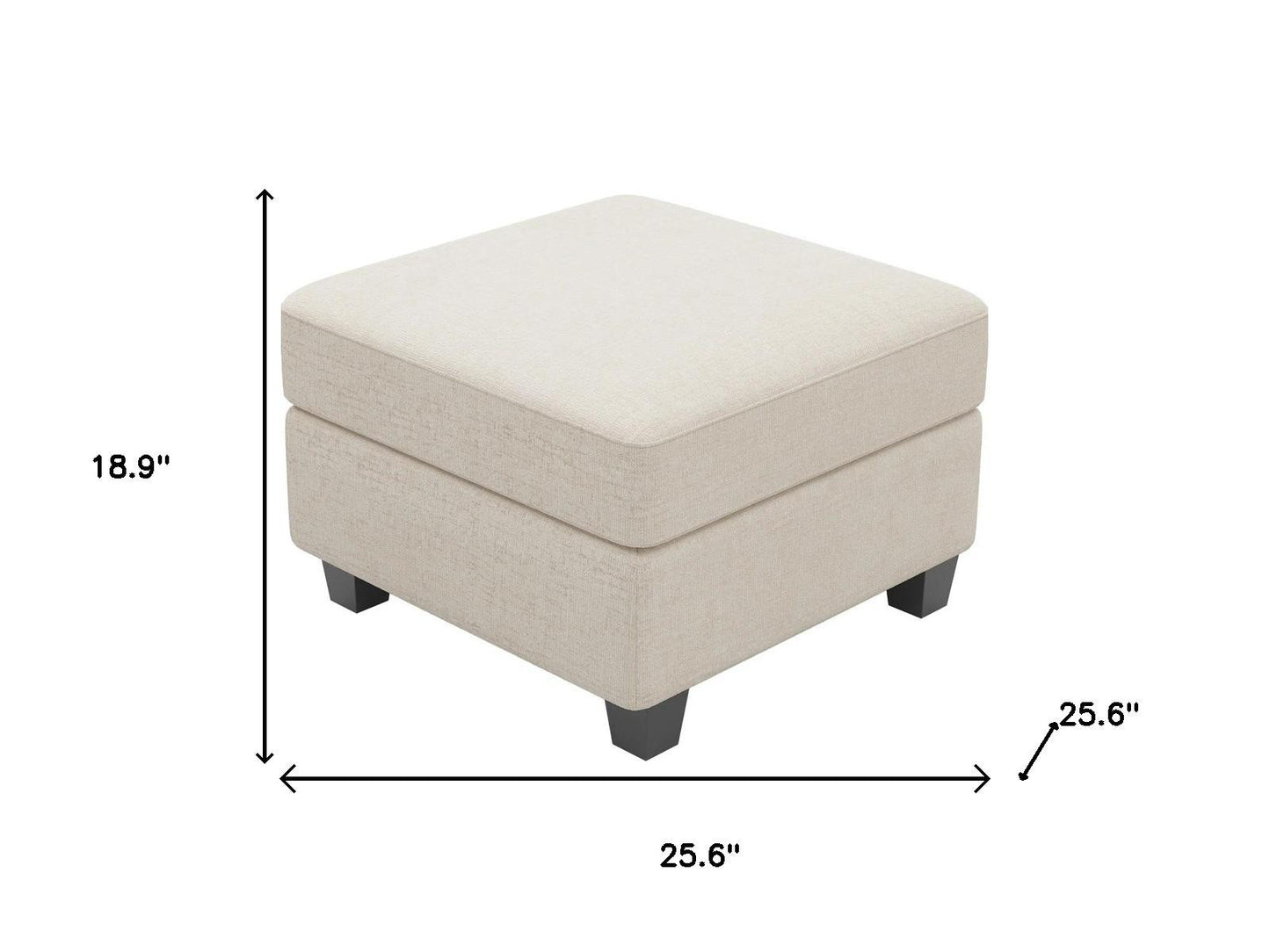 26" Beige and Black Chenille Storage Ottoman