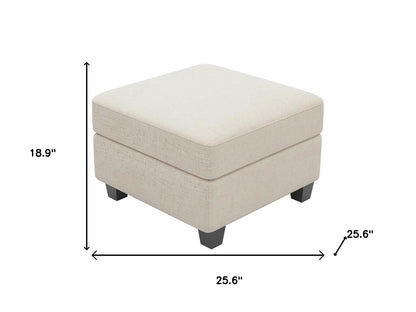 26" Beige and Black Chenille Storage Ottoman