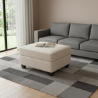 26" Beige and Black Chenille Storage Ottoman