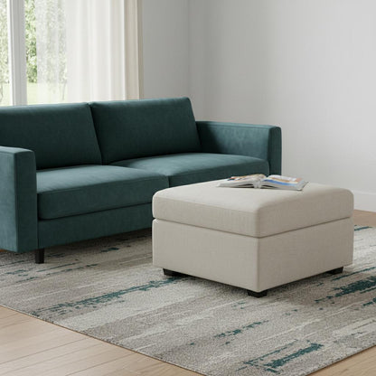 30" Beige and Black Chenille Storage Ottoman