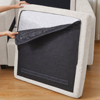 30" Beige and Black Chenille Storage Ottoman