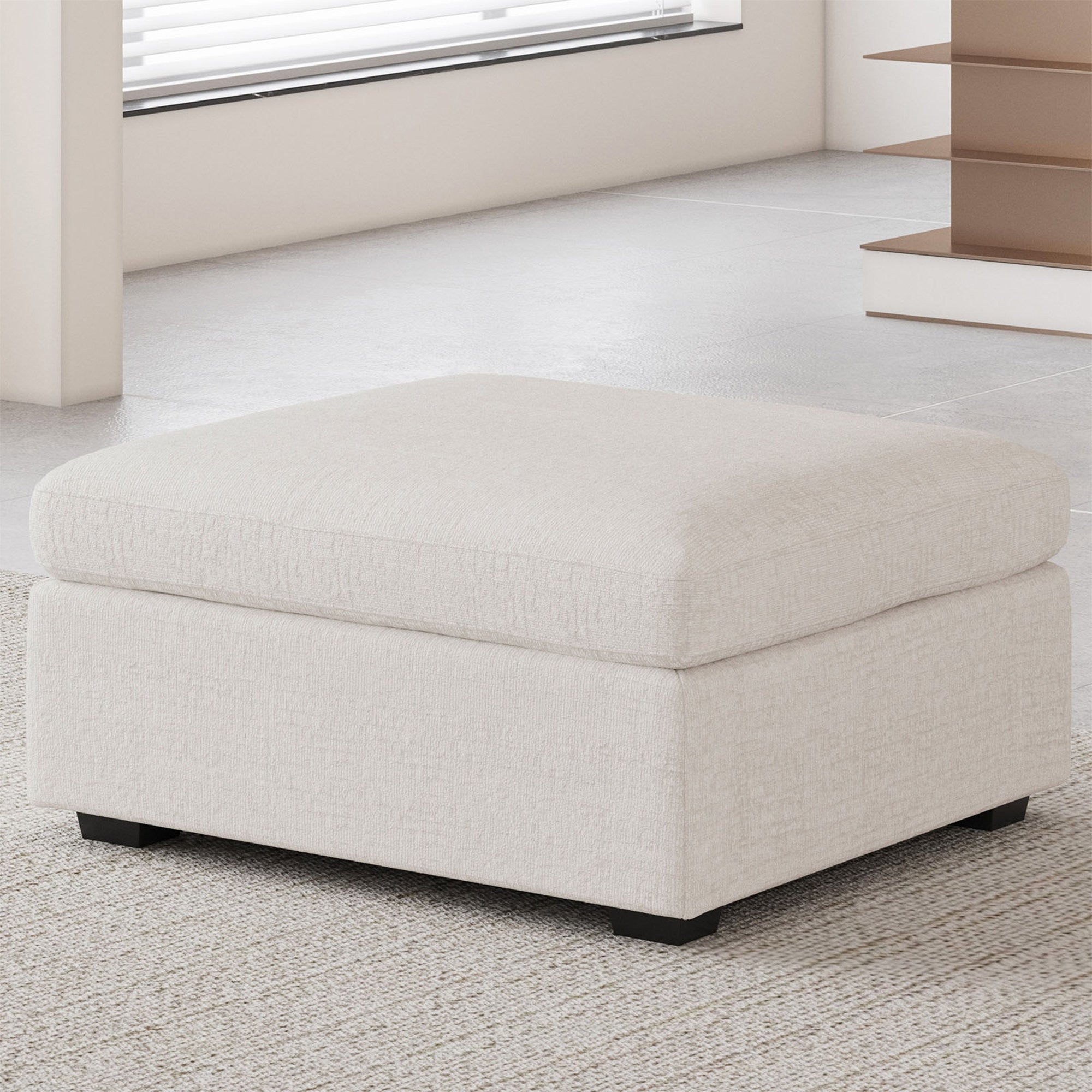 30" Beige and Black Chenille Storage Ottoman